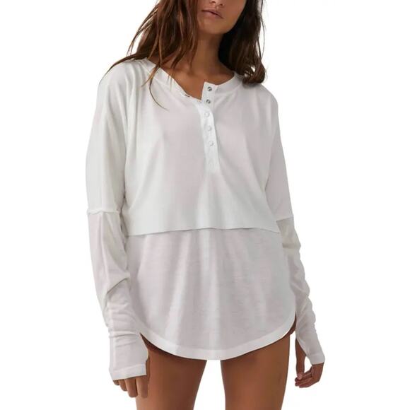Free People Twice as Nice Henley in White - Picture 1 of 11